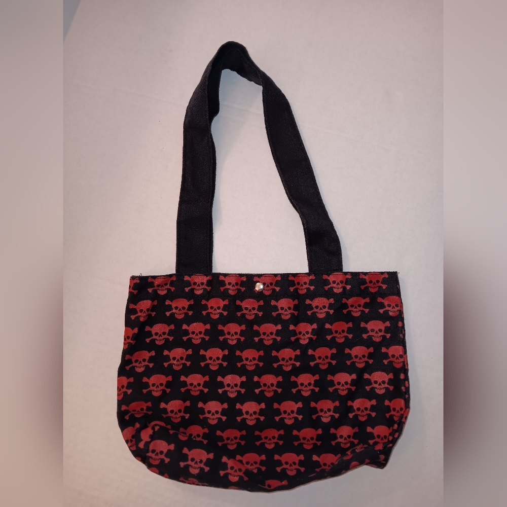 Red Black Small Skull pattern Bag Tiny Tote Goth Punk Scene